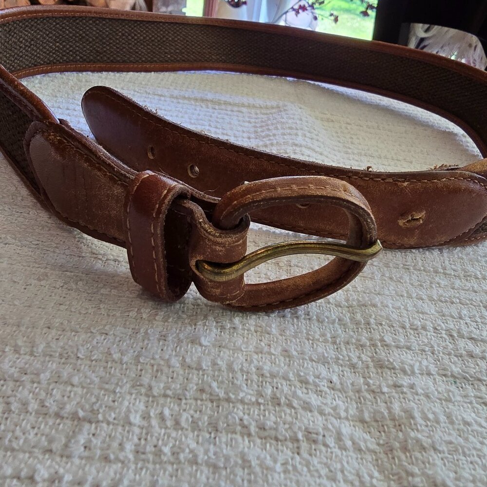 Vintage Woven Belt with Brown Leather Trim